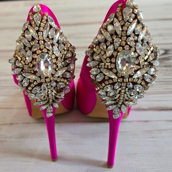 Badgley Mischka Kiara Stacked Heel Stiletto Open Toe Pumps Pink sz 7 - Picture 6 of 9